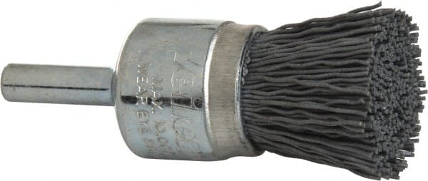 Weiler - 320 Grit, 3/4" Brush Diam, Crimped, End Brush - Extra Fine Grade, 1/4" Diam Shank, 10,000 Max RPM - Exact Tooling