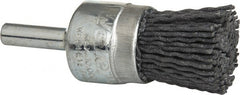 Weiler - 120 Grit, 3/4" Brush Diam, Crimped, End Brush - Fine Grade, 1/4" Diam Shank, 10,000 Max RPM - Exact Tooling