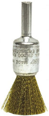 Weiler - 5" Diam, 5/8-11 Threaded Arbor, Brass Fill Cup Brush - 0.014 Wire Diam, 1-1/4" Trim Length, 8,000 Max RPM - Exact Tooling