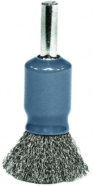 Weiler - 1/2" Brush Diam, Crimped, End Brush - 1/4" Diam Shank, 25,000 Max RPM - Exact Tooling