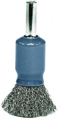 Weiler - 1/2" Brush Diam, Crimped, End Brush - 1/4" Diam Shank, 25,000 Max RPM - Exact Tooling