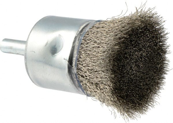 Weiler - 1" Brush Diam, Crimped, End Brush - 1/4" Diam Shank, 22,000 Max RPM - Exact Tooling