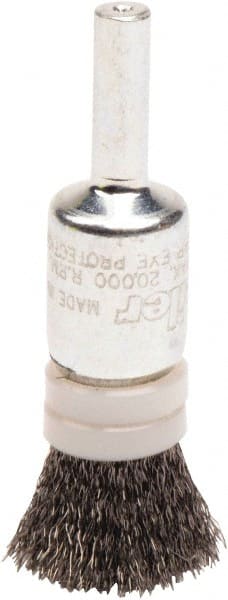 Weiler - 1/2" Brush Diam, Crimped, End Brush - 1/4" Diam Steel Shank, 20,000 Max RPM - Exact Tooling