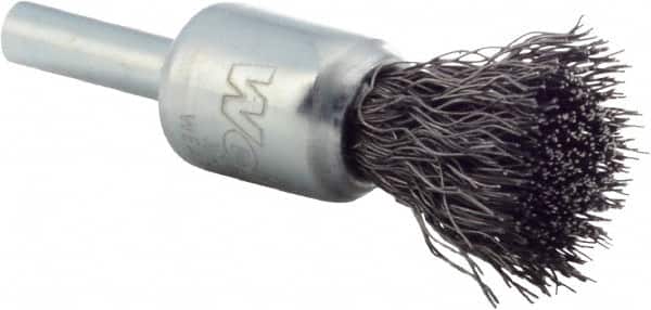 Weiler - 1/2" Brush Diam, Crimped, End Brush - 1/4" Diam Steel Shank, 25,000 Max RPM - Exact Tooling