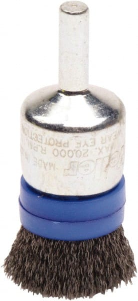 Weiler - 3/4" Brush Diam, Crimped, End Brush - 1/4" Diam Steel Shank, 20,000 Max RPM - Exact Tooling