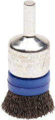Weiler - 3/4" Brush Diam, Crimped, End Brush - 1/4" Diam Steel Shank, 20,000 Max RPM - Exact Tooling