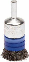 Weiler - 3/4" Brush Diam, Crimped, End Brush - 1/4" Diam Steel Shank, 20,000 Max RPM - Exact Tooling