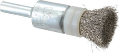 Weiler - 1/2" Brush Diam, Crimped, End Brush - 1/4" Diam Steel Shank, 20,000 Max RPM - Exact Tooling