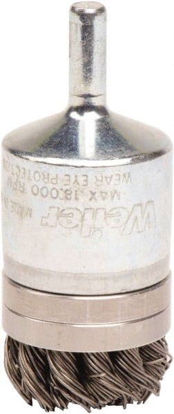 Weiler - 1-1/8" Brush Diam, Knotted, End Brush - 1/4" Diam Shank, 18,000 Max RPM - Exact Tooling