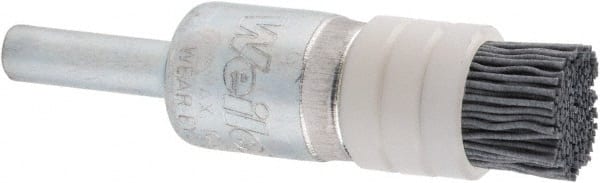 Weiler - 320 Grit, 1/2" Brush Diam,Crimped, End Brush - Extra Fine Grade, 1/4" Diam Shank, 10,000 Max RPM - Exact Tooling