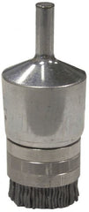 Weiler - 180 Grit, 1" Brush Diam, Crimped, End Brush - Very Fine Grade, 1/4" Diam Shank, 10,000 Max RPM - Exact Tooling
