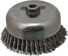 Weiler - 6" Diam, 5/8-11 Threaded Arbor, Steel Fill Cup Brush - 0.035 Wire Diam, 1-3/8" Trim Length, 6,600 Max RPM - Exact Tooling