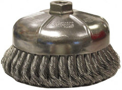Weiler - 3-1/2" Diam, 5/8-11 Threaded Arbor, Steel Fill Cup Brush - 0.02 Wire Diam, 1-1/4" Trim Length, 9,000 Max RPM - Exact Tooling