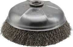 Weiler - 6" Diam, 5/8-11 Threaded Arbor, Stainless Steel Fill Cup Brush - 0.02 Wire Diam, 1-1/4" Trim Length, 6,600 Max RPM - Exact Tooling