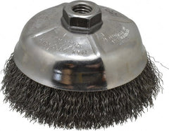 Weiler - 5" Diam, 5/8-11 Threaded Arbor, Steel Fill Cup Brush - 0.014 Wire Diam, 1-1/4" Trim Length, 8,000 Max RPM - Exact Tooling