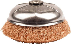 Weiler - 6" Diam, 5/8-11 Threaded Arbor, Bronze Fill Cup Brush - 0.02 Wire Diam, 1-1/4" Trim Length, 6,600 Max RPM - Exact Tooling
