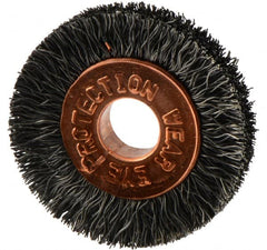 Weiler - 1" OD, 1/4" Arbor Hole, Crimped Steel Wheel Brush - 3/16" Face Width, 1/4" Trim Length, 0.006" Filament Diam, 20,000 RPM - Exact Tooling