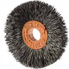 Weiler - 1-1/4" OD, 1/4" Arbor Hole, Crimped Steel Wheel Brush - 1/4" Face Width, 3/8" Trim Length, 0.006" Filament Diam, 20,000 RPM - Exact Tooling