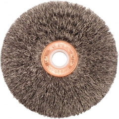 Weiler - 3" OD, 1/2" Arbor Hole, Crimped Steel Wheel Brush - 5/8" Face Width, 1" Trim Length, 0.006" Filament Diam, 20,000 RPM - Exact Tooling