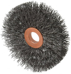 Weiler - 3" OD, 1/2" Arbor Hole, Crimped Steel Wheel Brush - 5/8" Face Width, 1" Trim Length, 0.0104" Filament Diam, 20,000 RPM - Exact Tooling