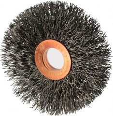 Weiler - 3" OD, 5/8" Arbor Hole, Crimped Steel Wheel Brush - 5/8" Face Width, 15/16" Trim Length, 0.014" Filament Diam, 20,000 RPM - Exact Tooling