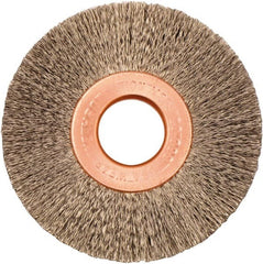 Weiler - 2" OD, 1/2" Arbor Hole, Crimped Stainless Steel Wheel Brush - 3/8" Face Width, 1/2" Trim Length, 0.005" Filament Diam, 20,000 RPM - Exact Tooling