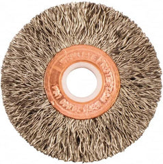 Weiler - 2" OD, 1/2" Arbor Hole, Crimped Stainless Steel Wheel Brush - 3/8" Face Width, 1/2" Trim Length, 0.0118" Filament Diam, 20,000 RPM - Exact Tooling