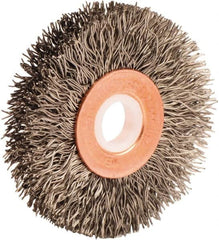 Weiler - 2" OD, 1/2" Arbor Hole, Crimped Stainless Steel Wheel Brush - 3/8" Face Width, 1/2" Trim Length, 0.014" Filament Diam, 20,000 RPM - Exact Tooling