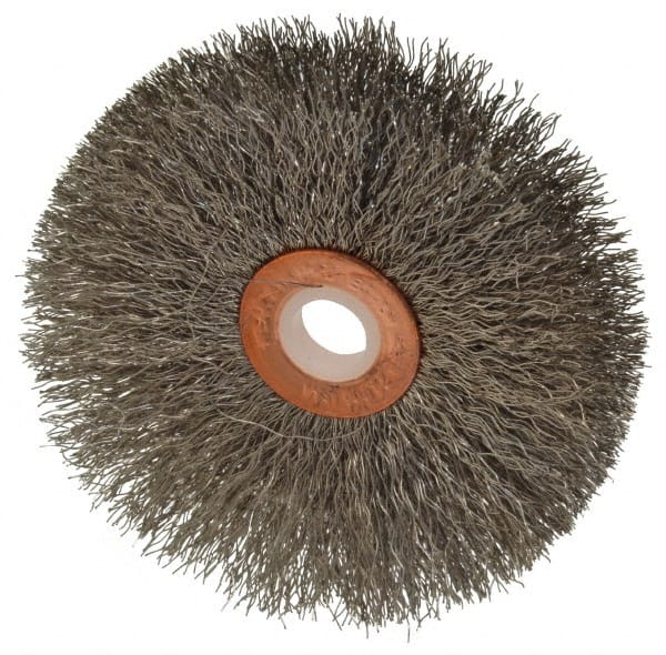 Weiler - 3" OD, 1/2" Arbor Hole, Crimped Stainless Steel Wheel Brush - 5/8" Face Width, 1" Trim Length, 0.008" Filament Diam, 20,000 RPM - Exact Tooling