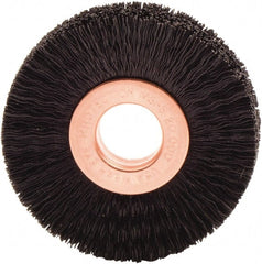 Weiler - 2" OD, 1/2" Arbor Hole, Nylon Wheel Brush - 3/8" Face Width, 1/2" Trim Length, 0.01" Filament Diam, 20,000 RPM - Exact Tooling