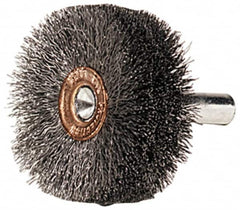 Weiler - 1-1/2" OD, 1/4" Shank Diam, Crimped Steel Wheel Brush - 1/2" Face Width, 1/2" Trim Length, 0.006" Filament Diam, 20,000 RPM - Exact Tooling
