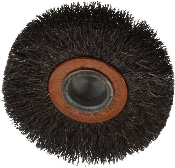 Weiler - 2" OD, 1/4" Shank Diam, Crimped Steel Wheel Brush - 3/8" Face Width, 1/2" Trim Length, 0.006" Filament Diam, 20,000 RPM - Exact Tooling