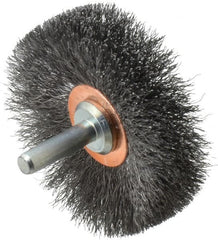 Weiler - 2-1/2" OD, 1/4" Shank Diam, Crimped Steel Wheel Brush - 3/8" Face Width, 3/4" Trim Length, 0.006" Filament Diam, 20,000 RPM - Exact Tooling