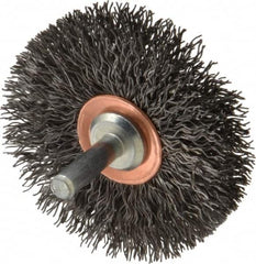 Weiler - 2-1/2" OD, 1/4" Shank Diam, Crimped Steel Wheel Brush - 3/8" Face Width, 3/4" Trim Length, 0.014" Filament Diam, 20,000 RPM - Exact Tooling