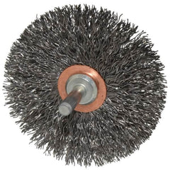 Weiler - 3" OD, 1/4" Shank Diam, Crimped Steel Wheel Brush - 1/2" Face Width, 1" Trim Length, 0.014" Filament Diam, 20,000 RPM - Exact Tooling