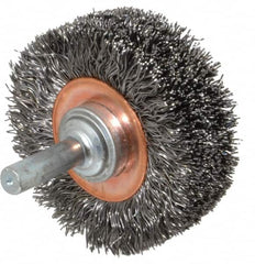 Weiler - 2" OD, 1/4" Shank Diam, Crimped Steel Wheel Brush - 3/4" Face Width, 7/16" Trim Length, 0.0118" Filament Diam, 20,000 RPM - Exact Tooling