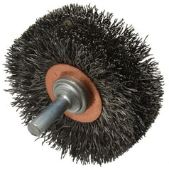 Weiler - 2-1/2" OD, 1/4" Shank Diam, Crimped Steel Wheel Brush - 3/4" Face Width, 11/16" Trim Length, 0.014" Filament Diam, 20,000 RPM - Exact Tooling