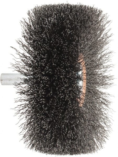 Weiler - 3" OD, 1/4" Shank Diam, Crimped Steel Wheel Brush - 1" Face Width, 15/16" Trim Length, 0.008" Filament Diam, 20,000 RPM - Exact Tooling
