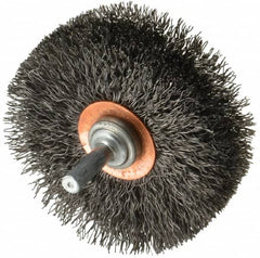 Weiler - 3" OD, 1/4" Shank Diam, Crimped Steel Wheel Brush - 1" Face Width, 15/16" Trim Length, 0.014" Filament Diam, 20,000 RPM - Exact Tooling