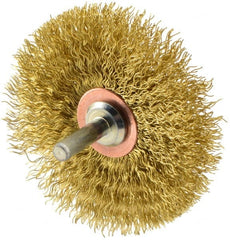 Weiler - 3" OD, 1/4" Shank Diam, Crimped Brass Wheel Brush - 1/2" Face Width, 1" Trim Length, 0.0118" Filament Diam, 20,000 RPM - Exact Tooling