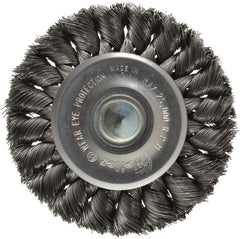 Weiler - 3-1/4" OD, 1/4" Shank Diam, Knotted Steel Wheel Brush - 3/8" Face Width, 5/8" Trim Length, 0.0118" Filament Diam, 25,000 RPM - Exact Tooling