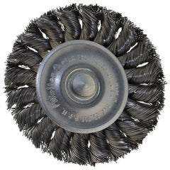 Weiler - 3-1/4" OD, 1/4" Shank Diam, Knotted Steel Wheel Brush - 3/8" Face Width, 5/8" Trim Length, 0.014" Filament Diam, 25,000 RPM - Exact Tooling
