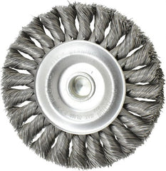 Weiler - 4" OD, 1/4" Shank Diam, Knotted Steel Wheel Brush - 1/2" Face Width, 7/8" Trim Length, 0.0118" Filament Diam, 20,000 RPM - Exact Tooling