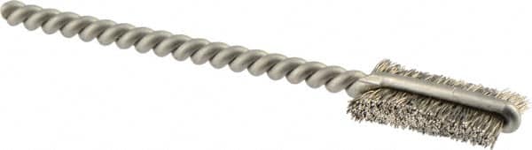 Weiler - 1/4" Diam Flat Stainless Steel Tube Brush - 0.005" Filament Diam, 9/16" Brush Length, 2-1/8" OAL, 3/32" Diam Shank - Exact Tooling