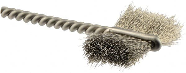 Weiler - 1" Diam Flat Stainless Steel Tube Brush - 0.005" Filament Diam, 5/8" Brush Length, 2-1/4" OAL, 1/8" Diam Shank - Exact Tooling