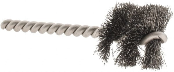 Weiler - 1-1/8" Diam Helical Steel Tube Brush - 0.008" Filament Diam, 1" Brush Length, 3-1/2" OAL, 1/4" Diam Stainless Steel Shank - Exact Tooling