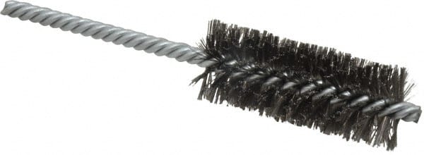 Weiler - 1" Diam Helical Steel Tube Brush - Double Spiral, 0.006" Filament Diam, 2-1/2" Brush Length, 5-1/2" OAL, 1/4" Diam Shank - Exact Tooling