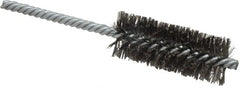 Weiler - 1" Diam Helical Steel Tube Brush - Double Spiral, 0.006" Filament Diam, 2-1/2" Brush Length, 5-1/2" OAL, 1/4" Diam Shank - Exact Tooling