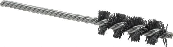 Weiler - 11/16" Diam Helical Nylon Tube Brush - Single Spiral, 0.022" Filament Diam, 2" Brush Length, 5" OAL, 7/32" Diam Shank - Exact Tooling