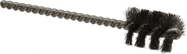 Weiler - 11/16" Diam Helical Steel Tube Brush - 0.005" Filament Diam, 1" Brush Length, 3-1/2" OAL, 3/16" Diam Stainless Steel Shank - Exact Tooling